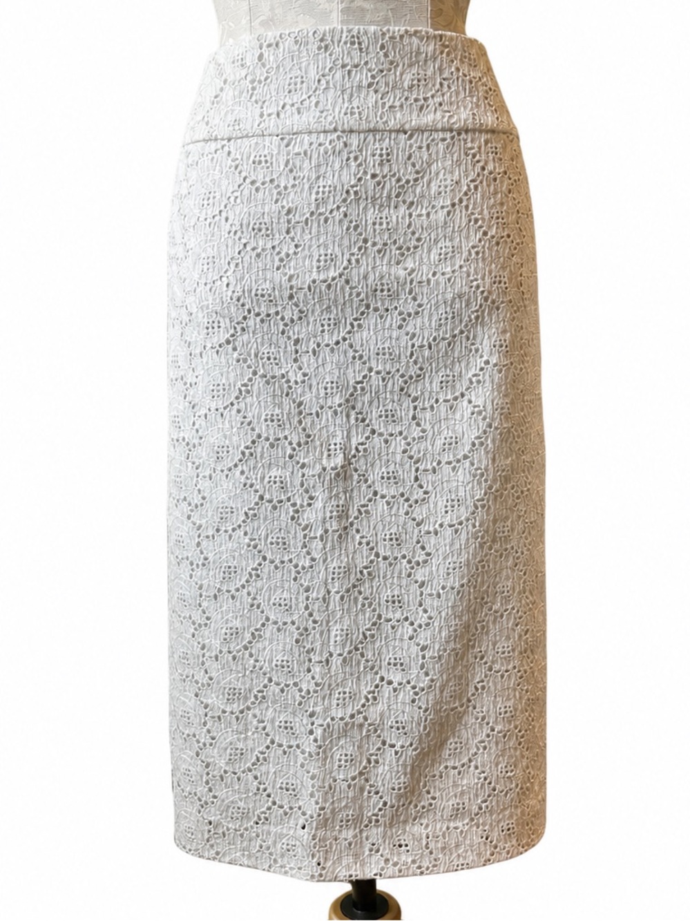 Lafayette 148 New York White Eyelet Lace Pencil Skirt Size 12 Cotton 99%
